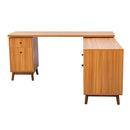 66.5" Modern L-shaped Executive Desk with delicate tempered glass Cabinet Storage,Large Office Desk with Drawers,Business Furniture Desk Workstation for Home Office,Teak