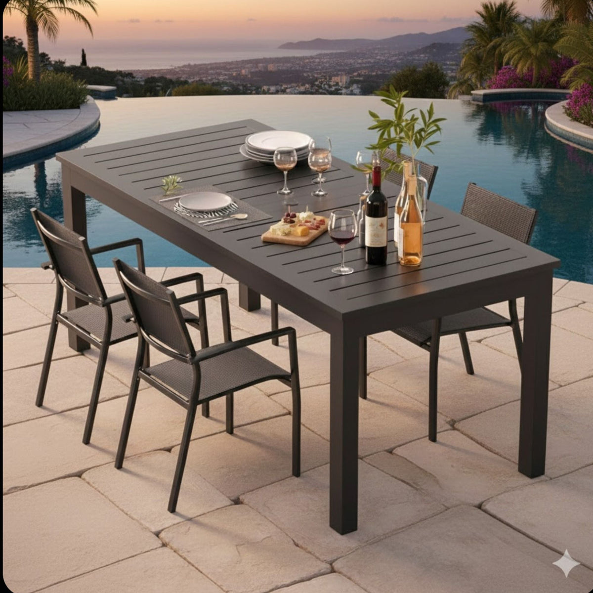 Extendable Outdoor Dining Table, All Weather, Slatted Top, Rust Proof - Gray, photo 3 of 15