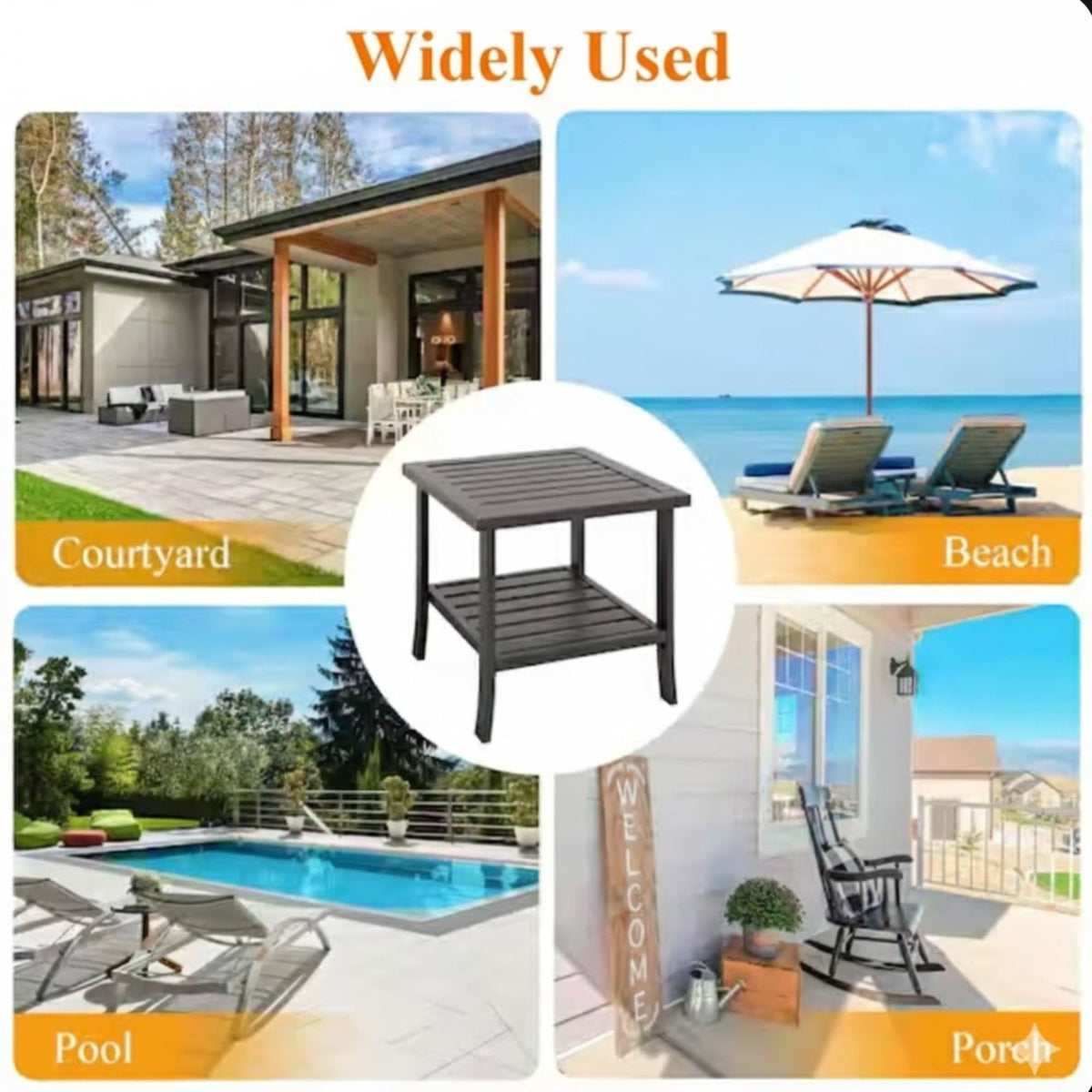 Square 2 Tier All-Weather Outdoor Side Table With Slatted Top, photo 6 of 22