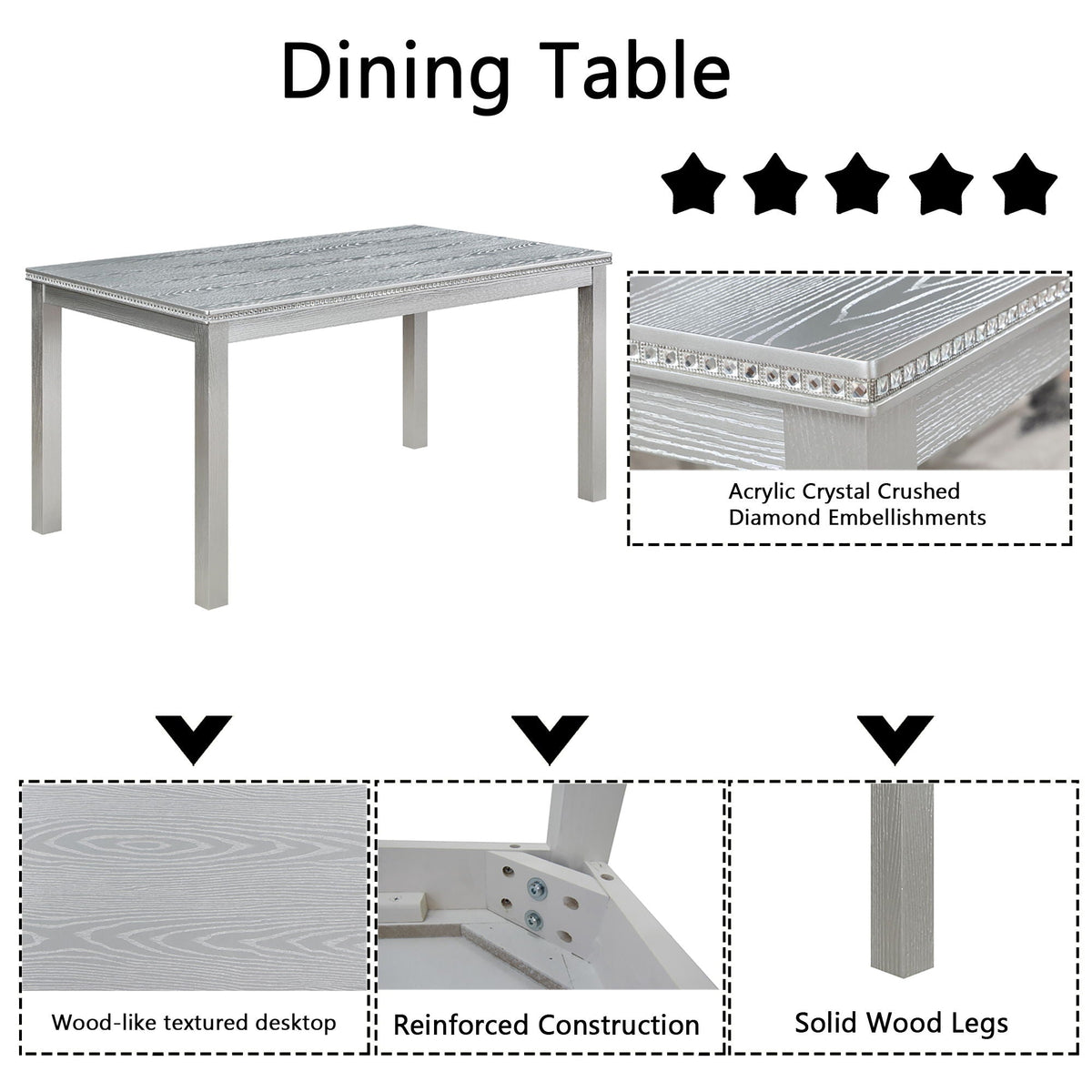 Dining Table Set With Crystal Decoration And Upholstered Chairs, photo 7 of 24