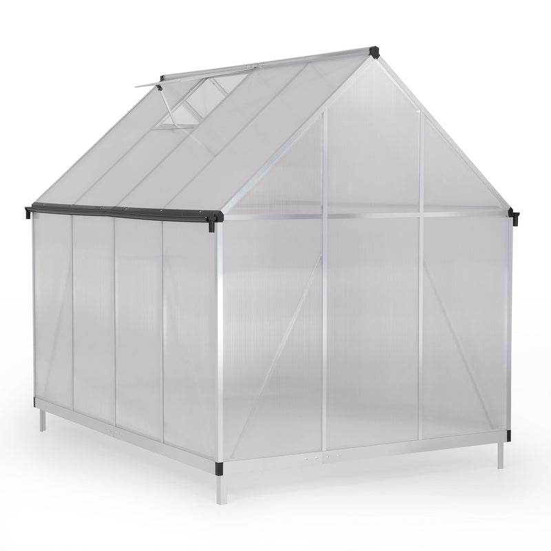 6x8 FT Polycarbonate Greenhouse, Outdoor Walk-in Green House with Vent Window, Hinged Door, Rain Gutter, Heavy-Duty Aluminum Hot House for Backyard Garden