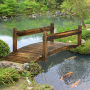 7.5' Wooden Garden Bridge with Planters, Stained Finish Arc Footbridge with Safety Railings for Backyard, Pond Stream, Stained Wood