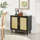 Side Panel Buffet Cabinet With Natural Rattan Door, Rattan Storage Cabinet With Adjustable Shelves, Side Panel And Buffet With Storage Space, Modern Console Cabinet In Bedroom And Living Room - Black / Beige by HouseOfZazla