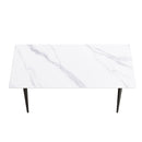 70.87" Modern Artificial Stone White Straight Edge Black Metal Leg Dining Table, Can Accommodate 6-8 People - White / Black by HouseOfZazla