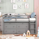 Loft Bed With Retractable Writing Desk And 4 Drawers, With Lateral Portable Desk And Shelves