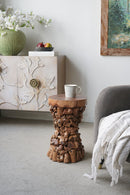 Brown Mulberry and Paulownia Wood Accent Table with Organic Tree Root Base
