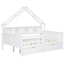 House Style Platform Bed With LED Lights, Storage Shelves, Drawers, And Guardrail