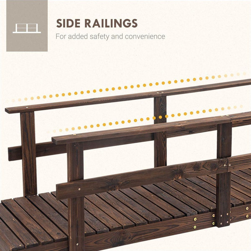 7' Wooden Garden Bridge with Safety Rails, Backyard Footbridge for Ponds, Creeks, Streams, Stained Finish
