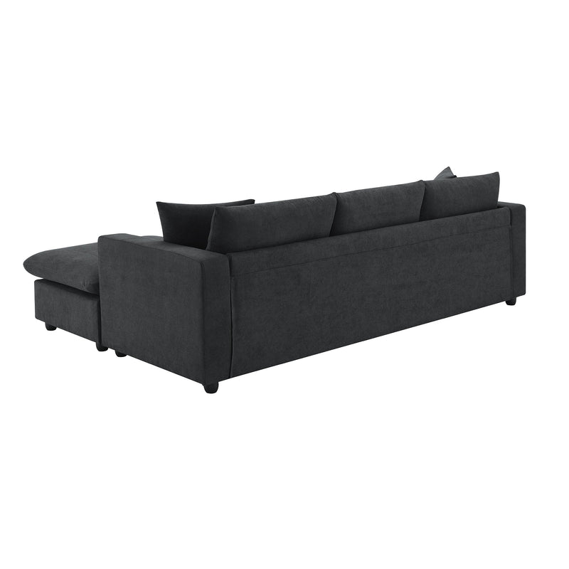 Walker Edison | Chenille Black Modern L-shape Sectional Sofa Ottoman