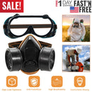 Respirator Mask Anti-Dust Industrial Gas Mask Paint Chemical Spray Protective Mask w/Goggles Dual Filter Cartridge