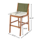 4 Pieces Arly Green Outdoor Bar Stool Solid Acacia Wood and Woven Wicker by Montret