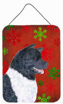 Akita Red and Green Snowflakes Holiday Christmas Wall or Door Hanging Prints