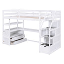 Loft Bed With Desk, Shelves, 2 Drawers, Storage Staircase by HouseOfZazla
