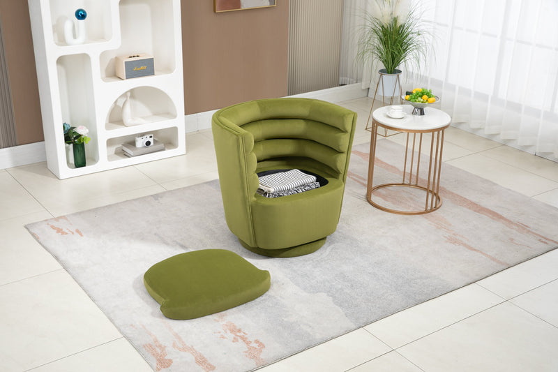 Swivel Barrel Chair, Comfy Round Accent Chair with storage for Living Room, 360 Degree Swivel Barrel Club Chair, Leisure Arm Chair for Nursery, Hotel, Bedroom, Office