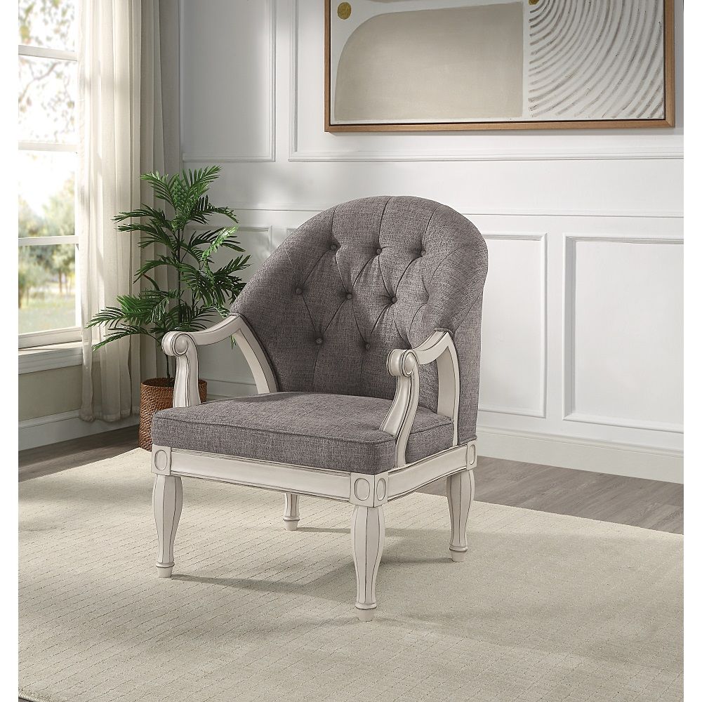 Florian - Chair - Gray Fabric & Antique White, photo 3 of 7