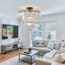 20' Black Crystal Chandelier Ceiling Light, Modern Luxury 10-Light Flush Mount