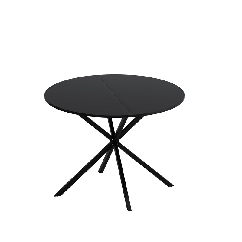 42.13" Modern Cross Leg Round Dining Table, Black Top Occasional Table, Two Piece Removable Top, Matte Finish Iron Legs