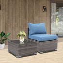 2 Pieces Patio Armless Blue Brown Single Rattan Wicker Sofa Couches Furniture With End Side Table Outdoor