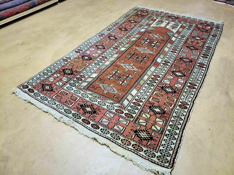 4' X 7' Antique Handmade Turkish Melas Oushak Wool Rug