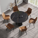 Round Modern Artificial Stone Carbon Steel Base Dining Table, Can Accommodate 6 People - Black by Unique Piece Furniture