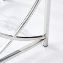 3 Pieces Silver Square Nesting Glass End Tables- Small Coffee Table Set- Stainless Steel Small Coffee Tables with Dark Gray Tempered Glass- 18" Modern Minimalist Side Table for Living Room (Curve)