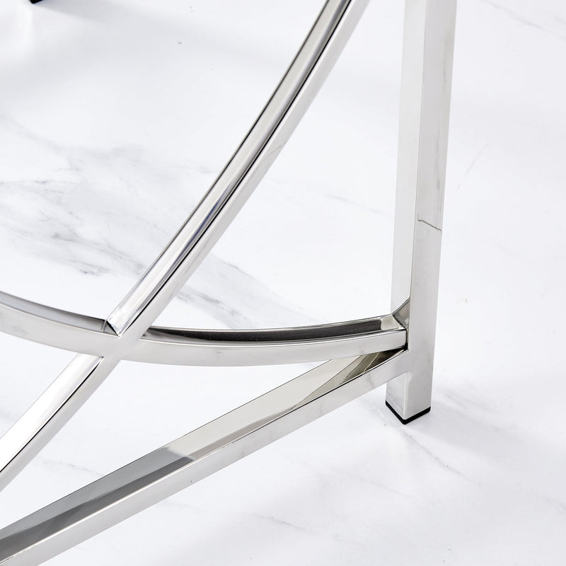 3 Pieces Silver Square Nesting Glass End Tables- Small Coffee Table Set- Stainless Steel Small Coffee Tables with Dark Gray Tempered Glass- 18" Modern Minimalist Side Table for Living Room (Curve)