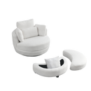 39" W Oversized Swivel Chair with moon storage ottoman for Living Room, Modern Accent Round Loveseat Circle Swivel Barrel Chairs for Bedroom Cuddle Sofa Chair Lounger Armchair, 4 Pillows, Teddy Fabric