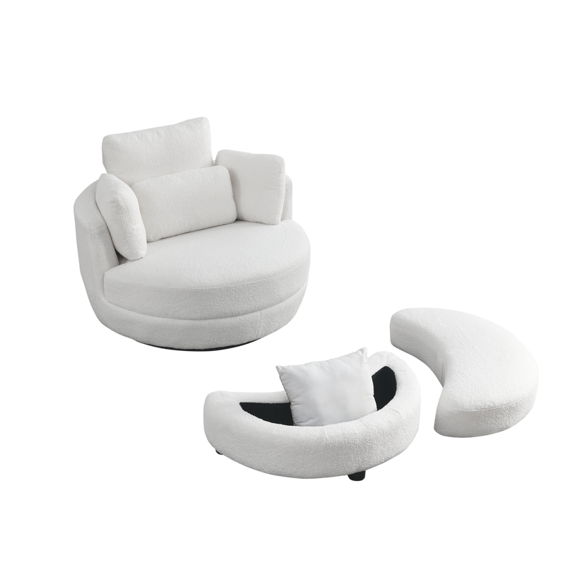 39" W Oversized Swivel Chair with moon storage ottoman for Living Room, Modern Accent Round Loveseat Circle Swivel Barrel Chairs for Bedroom Cuddle Sofa Chair Lounger Armchair, 4 Pillows, Teddy Fabric