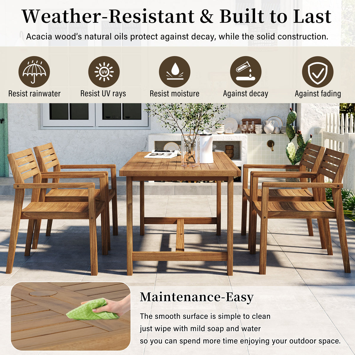 U_STYLE 5-Piece Outdoor Acacia Wood Dining Set, photo 8 of 10