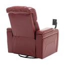 270 Degree Swivel PU Leather Power Recliner Individual Seat Home Theater Recliner with Comforable Backrest, Tray Table, Phone Holder, Cup Holder, USB Port, Hidden Arm Storage for Living Room, Red