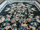 8' x 10' Vintage Handmade Art Deco Plush Chinese Wool Rug center Flower Black