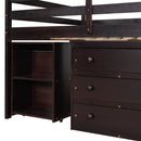 Loft Low Study Bed With Cabinet, Shelves And Rolling Portable Desk, Multiple Functions