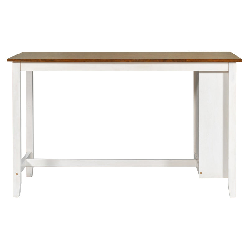 5 Pieces Counter Height Rustic Farmhouse Dining Room Wooden Bar Table Set with 4 Chairs, White