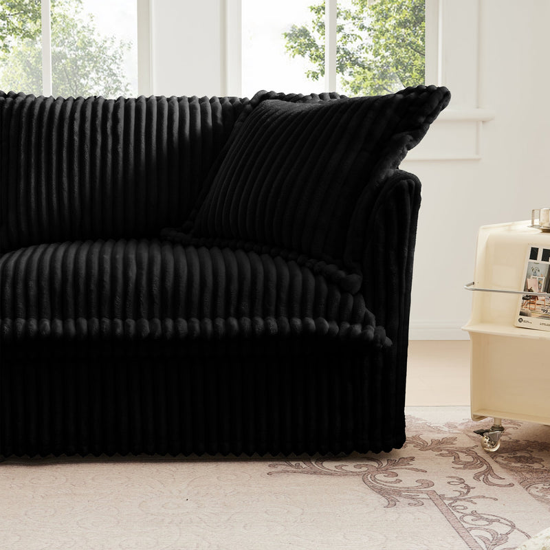L-Shaped Slipcovered Sectional Sofa Couch, Comfy Deep Seat Cloud Couch with Convertible Ottoman & 2 Big Pillows, Modern Oversized 3 Seater Slipcovered Sofa Set for Living Room Office, Black Corduroy
