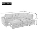 L Shaped Couch With Pull Out Bed And Storage Sectional Sleeper Sofa With Hidden Storage, Wide Armrest With Storage, For Living Room, Apartment, Bedroom, Office