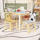 Kids Table and Chair Set, 5-Piece with Animal Designs