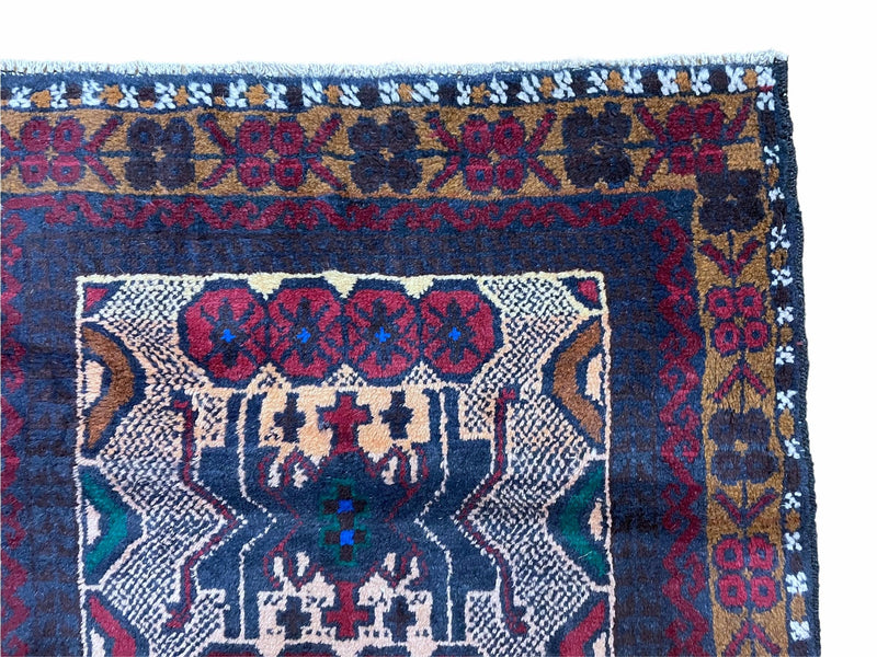 3 X 5 Vintage Handmade Tribal Wool Rug Balouchi Rug Afghan Rug Red Beige Nice