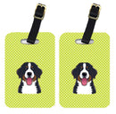 Checkerboard Lime Green Bernese Mountain Dog Luggage Tag