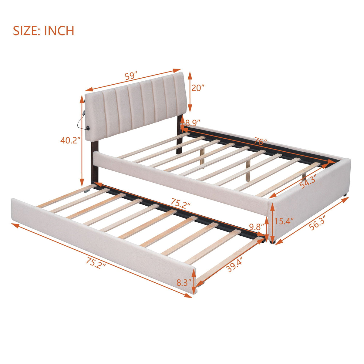 Upholstered Platform Bed With Trundle, photo 5 of 40