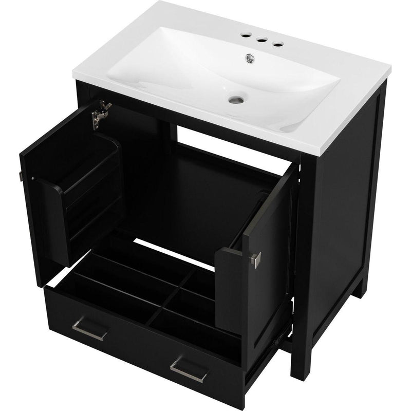 30' Black Bathroom Vanity with Single Sink, Combo Cabinet Undermount Sink, Bathroom Storage Cabinet with 2 Doors and a Drawer, Soft Closing, Multifunctional Storage, Solid Wood Frame