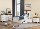 3 Pieces Wooden Captain Bedroom Set Twin Bed with Trundle, Nightstand and Dresser, White + Walnut