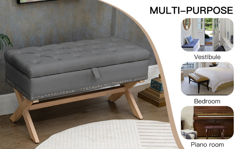 35 Inch Storage Ottoman, Button-Tufted Ottoman Linen Storage Bench, Ottoman with Storage