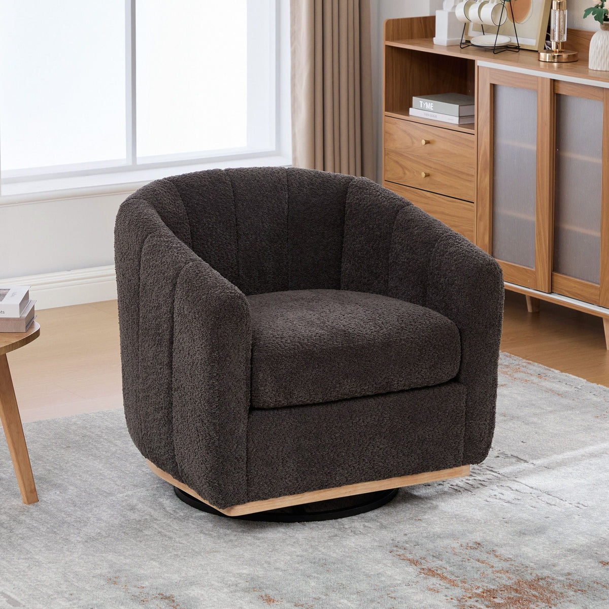 Swivel Upholstered Barrel Chair With Metal Base, photo 3 of 13