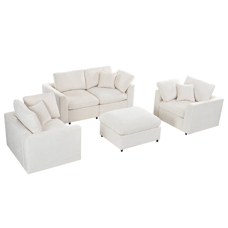 U-Style 4-Piece Sofa Set, 2 Accent Chairs + Loveseat + Movable Ottoman, photo 4 of 10