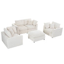 U-Style 4-Piece Sofa Set, 2 Accent Chairs + Loveseat + Movable Ottoman