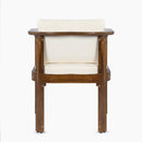 Outdoor Dining Chair Set of 2 with Curved Acacia Wood Arms, Brown Finish and Cream Cushions by HouseOfZazla
