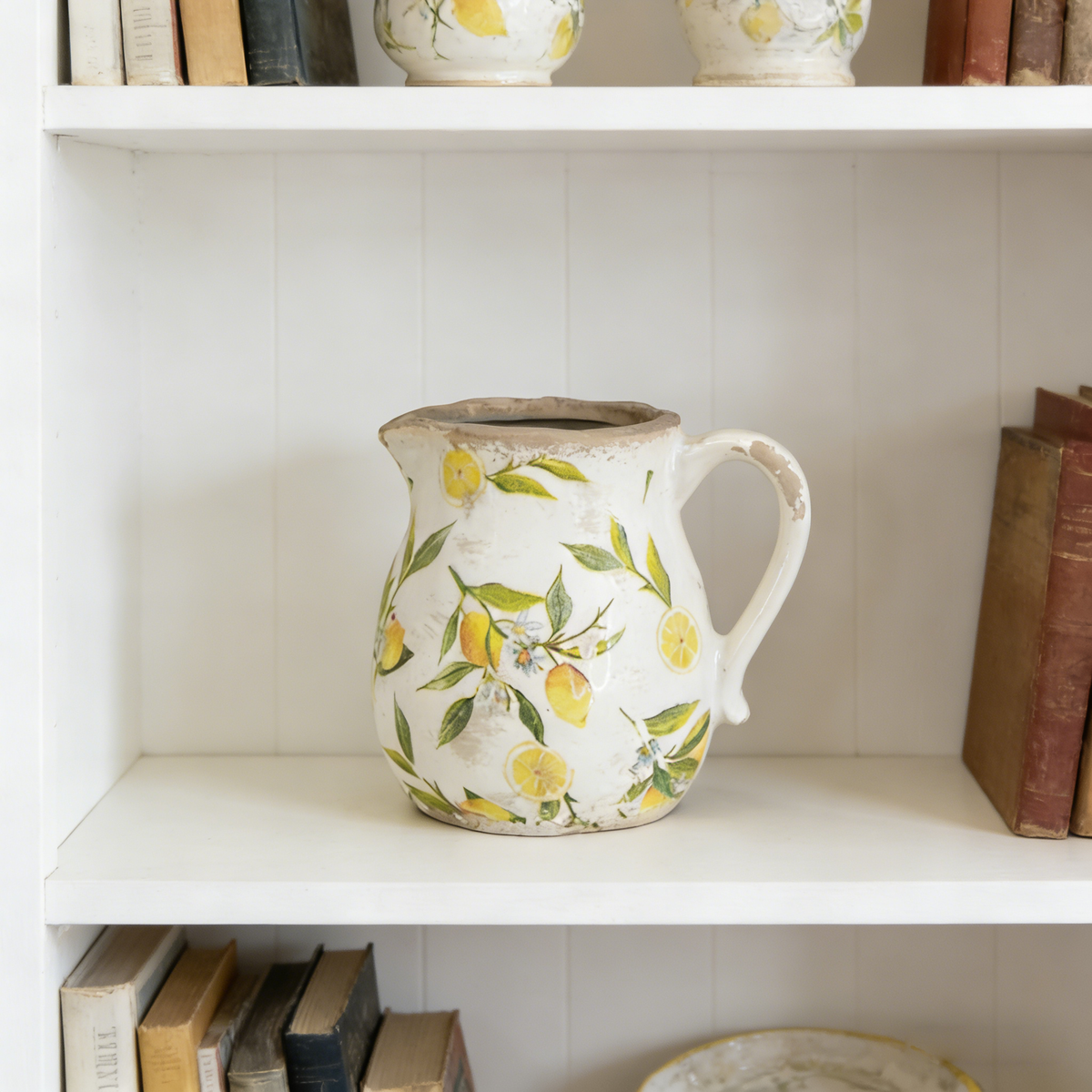 Distressed White Ceramic Pitcher Vase, photo 7 of 8