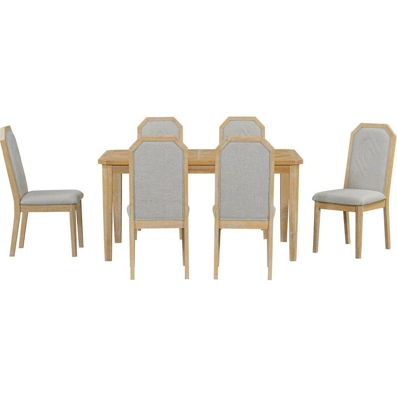 7-Piece Farmhouse Dining Set Classic Rustic Table and 6 high-back design Chairs for Dining Room, Kitchen (Natural Wood Wash)