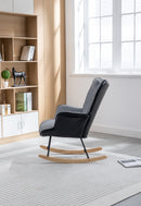 35.5 inch Rocking Chair with Footrest, Soft Houndstooth Fabric Leather Fabric Rocking Chair for Nursery, Comfy Wingback Glider Rocker with Safe Solid Wood Base for Living Room Bedroom Balcony (black)