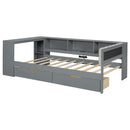 Upholstered Headboard Platform Bed With Storage Shelves, Drawers, Charging Station